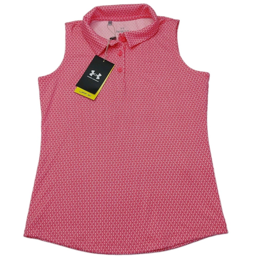 Under Armour Shirt Youth Girls Medium 10-12 Sleeveless Golf UPF 30 NWT‎ Pink